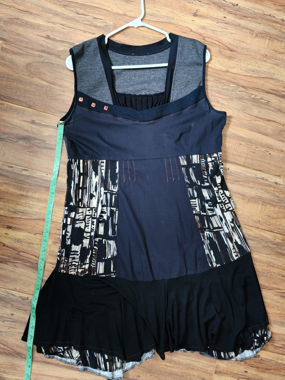 Sleeveless Mixed-Print Black & Brown A-Line Dress